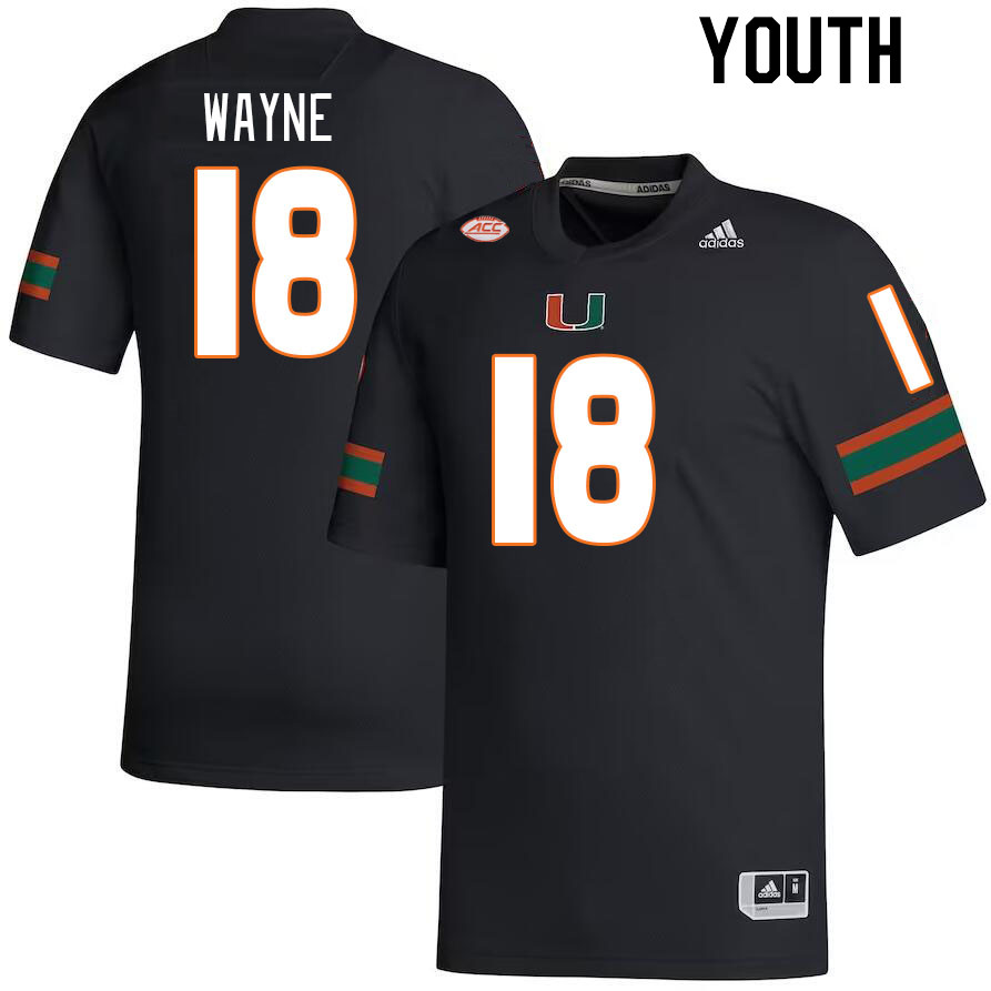 Youth #18 Jayden Wayne Miami Hurricanes College Football Jerseys Stitched-Black - Click Image to Close